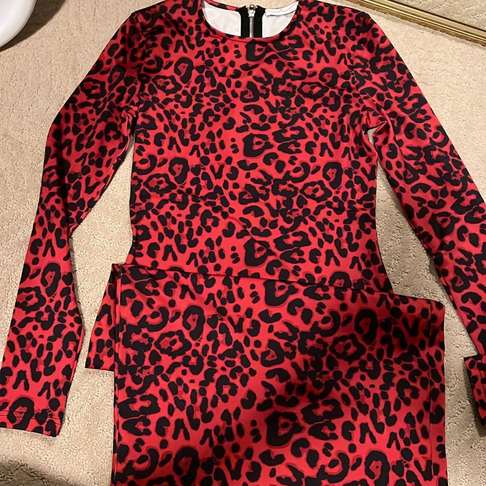 Red leopard midi dress